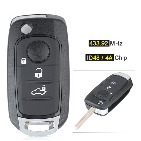 Télécommande pliante 4 boutons compatible Fiat 500X, puce 4A, lame SIP22